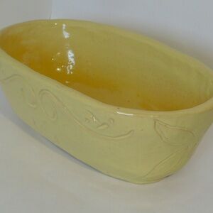 Bright Yellow Stoneware Folk Art Glazed Bowl